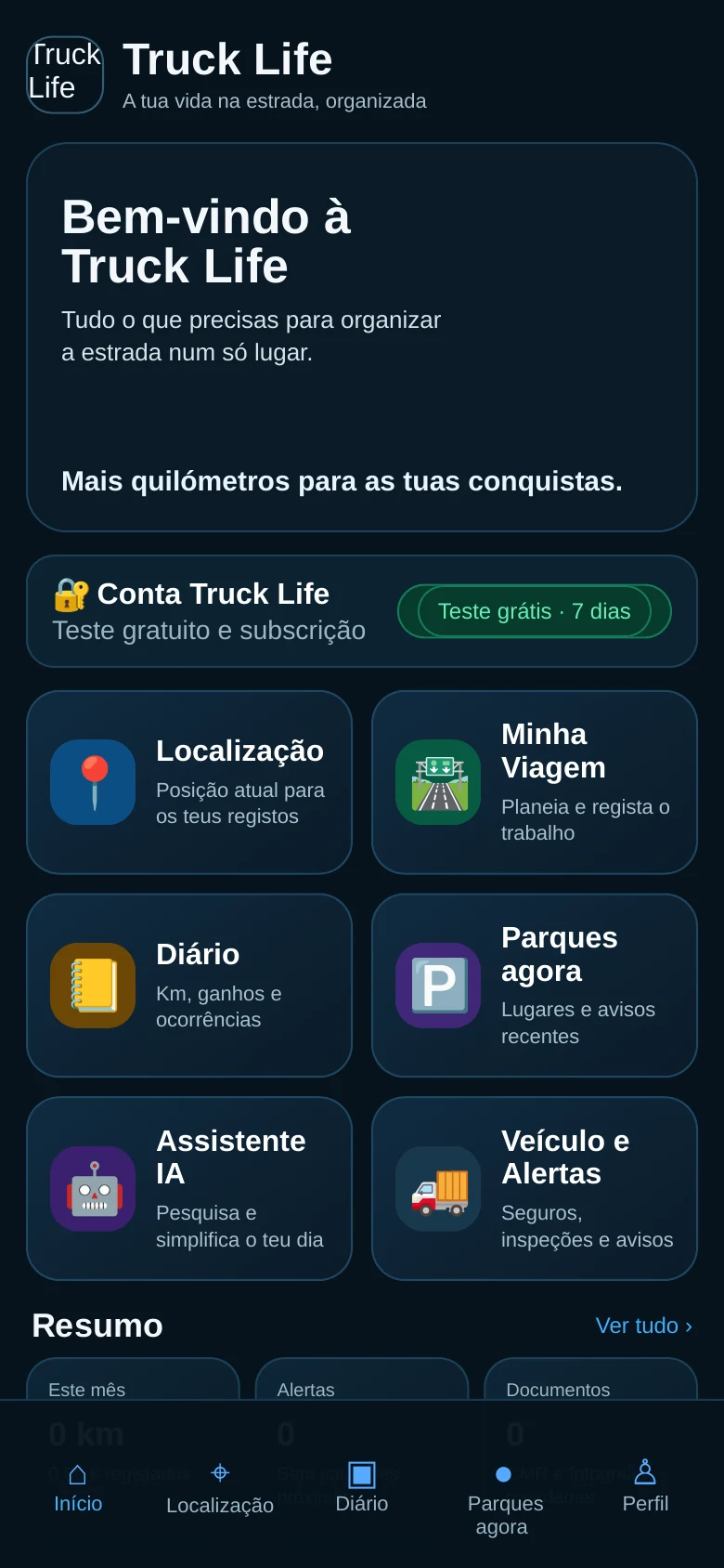 Ecrã inicial da Truck Life