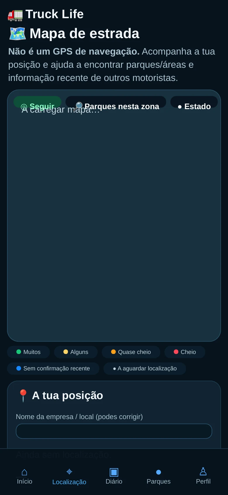 Ecrã do mapa da Truck Life